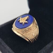 14K Gold Blue Freemason Honolulu Lodge Mason Men's Ring Size 10 Masonic 20.6g picture