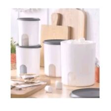 NEW TUPPERWARE ONE TOUCH REMINDER  CANISTERS SET OF 4 with BLACK SEALS picture