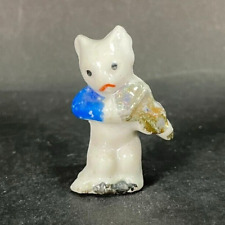 Vintage Miniature Ceramic Frowning KITTEN PLAYING VIOLIN Figurine JAPAN picture