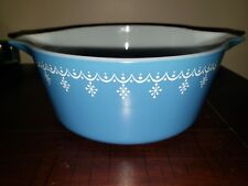 Vintage Pyrex Snowflake Garland Blue 2 1/2 qt Casserole Baking Dish 475 picture