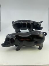 VTG Hand-carved Solid Ebony Female Sow Male Boar Pigs 10” Long 4.5” Tall Rare picture