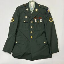 Vintage US Army Decorated Serge Wool Army Green Military Coat Jacket 39R picture