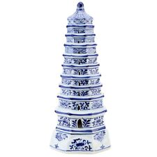 Large Blue & White Porcelain Pagoda Tower Chinoiserie Pagoda Statue 17