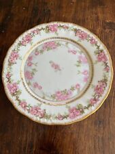 Antique M.Redon LIMOGES Porcelain Plate: Pink Roses with gold accents picture