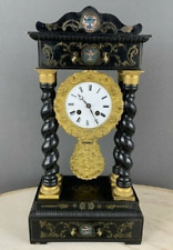 Antique Clock Wood Bronze Mechanical Key Style Napoleon III Candelabra Rare 19th picture