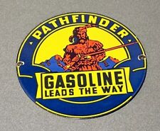 VINTAGE 12” RARE PATHFINDER GASOLINE MOTOR OIL PORCELAIN SIGN CAR GAS picture