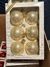 Vintage Glass Ornaments Christmas Tree Round Lt Gold Unique Treasure Box Of 6 picture