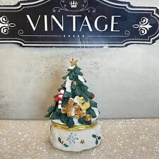 Vintage Christmas Teddy Bear Tree Hinged Trinket Box Gold Trim Sz 4.5x2.5 🧸 picture