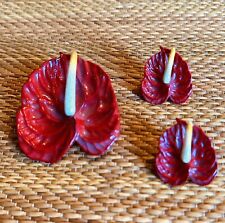 Vintage Hawaiian Jewelry 1950s ANTHURIUM -  COMPLETE SET, Clip On Earings, Aloha picture