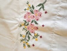Lot Of 2 VTG Standard Size White Pillowcases Hand Cross Stitched Cottagecore picture