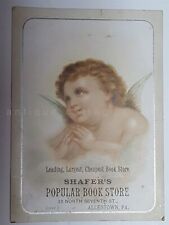 1880s antique SHAFER'S BOOK STORE victorian ADVERTISING CARD allentown pa ANGEL picture