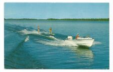 Vintage Water Skiing Boat Postcard picture