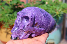 1.43LB Rare Natural Charoite quartz Carved Aliens Skull Crystal Skull Decor Gift picture