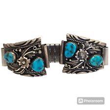 Mesmerizing Mary & Richard Thomas Navajo Silver Morenci Turquoise Watch BandTips picture