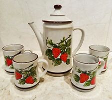 Vintage Fred Roberts Co. Japan Strawberries  Teapot 4 Mugs Mint Strawberry MCM picture
