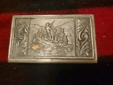 Rare Vintage Metal Match Case With Etching Of Hunters picture