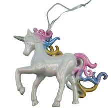 Vintage 1990s Unicorn Christmas Ornament Iridescent Pink Blue Yellow Pearlized picture