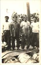 SPONGE BOAT CREW & BLACK MAN real photo postcard rppc FLORIDA? RPPC 1920s picture