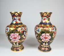 Vintage Chinese Cloisonne Vase Gold Pink Green Enamel Flowers 6” Tall picture