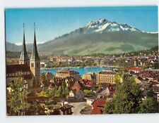 Postcard Collegial Church and Mount Pilatus Lucerne Switzerland USA picture