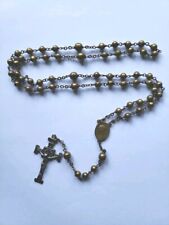 Vtg Brass Metal Rosary Beads 19 Inch Mary Cntr Medal Crucifix 1 3/4 picture