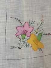 Vintage Floral Pink Yellow Applique Embroidered Square Card Tablecloth Cotton picture