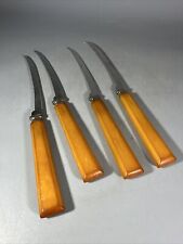 4 Vintage Henry’s Stainless Steel Tomato Steak Knives Butterscotch Bakelite EUC picture
