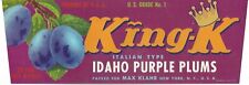 Original KING K Idaho purple plum crate label Max Klahr New York, NY crown picture