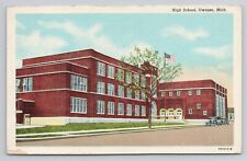 High School Owosso Michigan Linen Postcard No 4834 picture