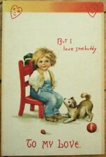 Dog and Little Boy 1908 Raphael Tuck Valentine Postcard, Embossed Color Litho picture
