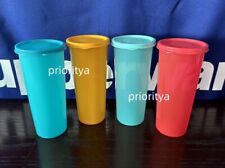 Tupperware Straight 16oz Stacking Tumbler Flat Seal Assorted Color Set of 4 New picture