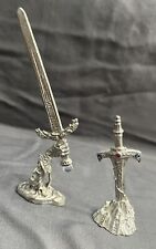 Vintage Gallo Pewter Excalibur set of 2 signed and dated w/ Swarovski Crystals   picture