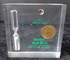 Vintage 1968 Lucite Paperweight Gaylord State Bank w/ Indian Penny & Hourglass picture