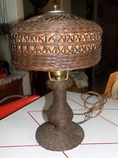 AnTiQue Arts Craft Era WiCKER TABLE LAMP & Shade Fabric Orig Works/needs rewire picture
