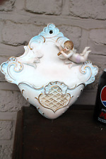 Antique french porcelain putti angel holy water font religious picture