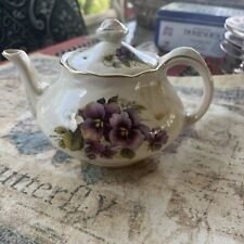 Vintage Staffordshire Crown Dorset Tea Pot made in England Purple Pansies Flower picture