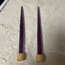 Vintage Lucite Acrylic Lavender Purple Silver Flakes Candles Sticks 11 1/2” picture