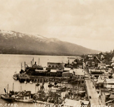 c.1930 Ketchikan AK Aerial View RPPC Tongass Ave. Tongass Narrows Street Scene picture