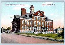 Port Jervis New York Postcard Church Street Public School c1910 Vintage Antique picture