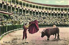 Pase de Muleta Bullfighter Holding a Red Cloth and a Bull Bullfight Postcard picture