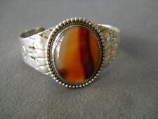 Old Southwestern Native American Navajo Agate Sterling Silver Stamped Bracelet picture