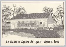 Amana Iowa~Pencil Sketch Smokehouse Square Antiques B&W~Continental Postcard picture