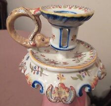 antique handmade Rouen Cornucopia French majolica porcelain candle stick holder  picture