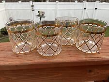 ( 4 ) ALTUZARRA Gold Lattice Lowball Cocktail Glasses Old Fashioned 3 1/2” Tall picture