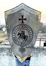 28 Inch Medieval Reproduction Templar Armor Shield Made Solid Steel & Brass  SCA picture
