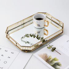 Glass Vintage Metal Octagon Mirror Surface Tray Luxurious Makeup Perfume Holder picture
