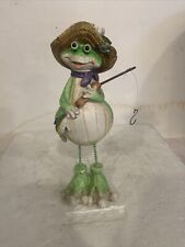 Vintage Southern Bell Lady Frog Figurine Fishing Lady 8” Tall Carved Resin RARE picture
