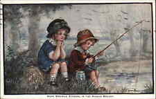 Ethel Parkinson Children Fishing Happy Days c1910 Vintage Postcard picture