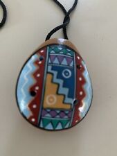 Vintage Folk Art Clay Whistle Aztec-Design Necklace picture