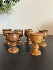Lot Of 6 Vintage Hand Carved Detailed Wooden Egg Cups  picture